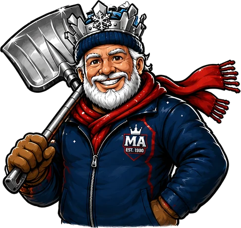 Mascot holding a snow shovel