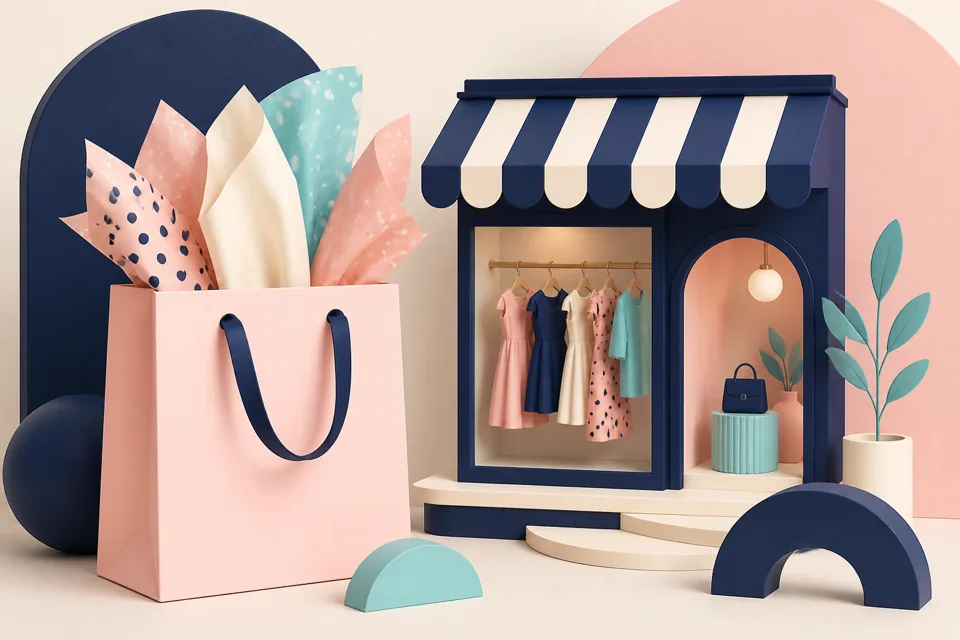 Independent boutique with clothing rack and daylight storefront